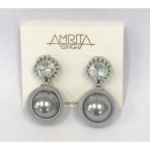 Amrita Singh Janica Grey Pearl  Crystal Earrings - Picture 1 of 1